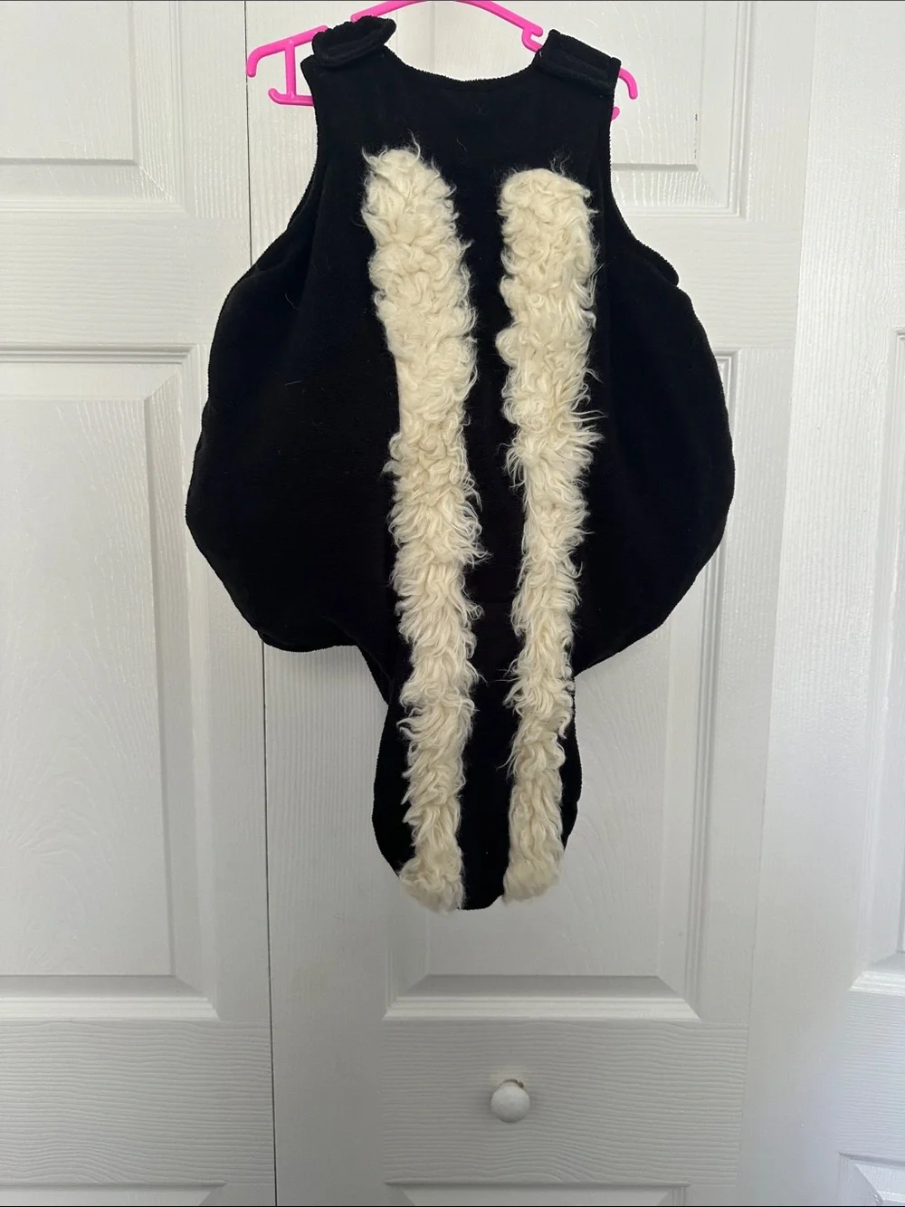 The Children's Place Black Plush Animal Romper with Cream Belly and Red Bow